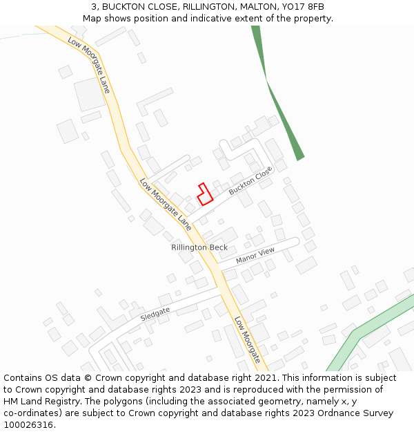 3, BUCKTON CLOSE, RILLINGTON, MALTON, YO17 8FB: Location map and indicative extent of plot