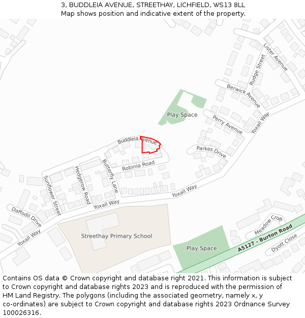 3, BUDDLEIA AVENUE, STREETHAY, LICHFIELD, WS13 8LL: Location map and indicative extent of plot