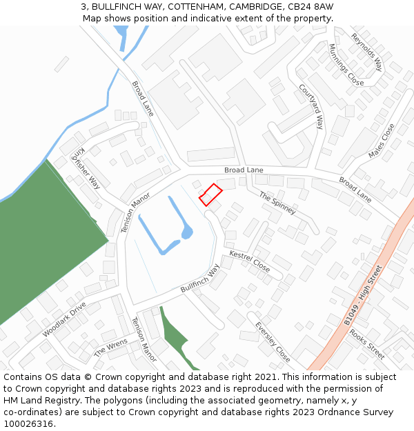 3, BULLFINCH WAY, COTTENHAM, CAMBRIDGE, CB24 8AW: Location map and indicative extent of plot