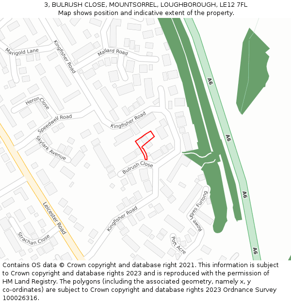 3, BULRUSH CLOSE, MOUNTSORREL, LOUGHBOROUGH, LE12 7FL: Location map and indicative extent of plot