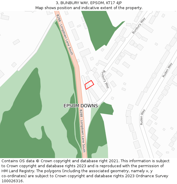 3, BUNBURY WAY, EPSOM, KT17 4JP: Location map and indicative extent of plot