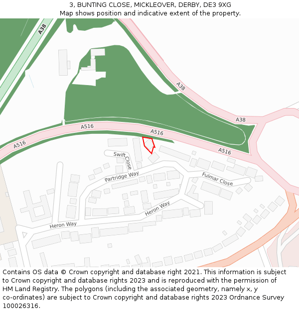 3, BUNTING CLOSE, MICKLEOVER, DERBY, DE3 9XG: Location map and indicative extent of plot