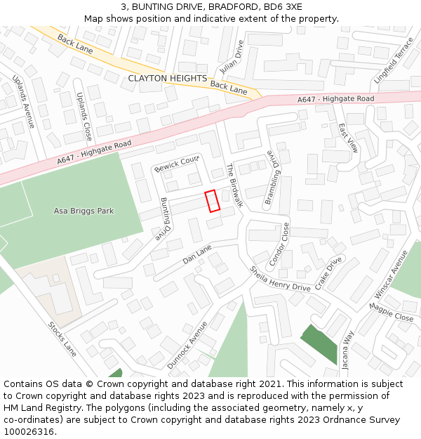 3, BUNTING DRIVE, BRADFORD, BD6 3XE: Location map and indicative extent of plot