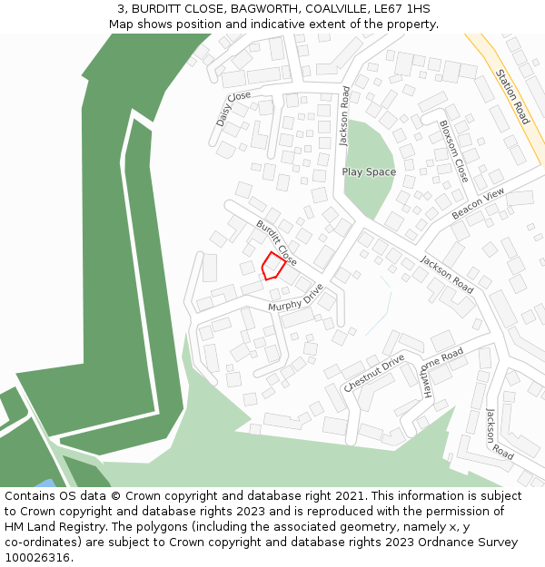 3, BURDITT CLOSE, BAGWORTH, COALVILLE, LE67 1HS: Location map and indicative extent of plot
