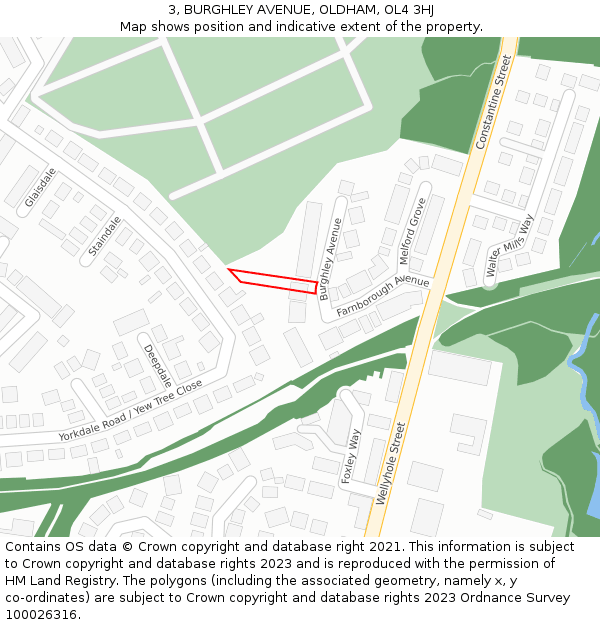 3, BURGHLEY AVENUE, OLDHAM, OL4 3HJ: Location map and indicative extent of plot