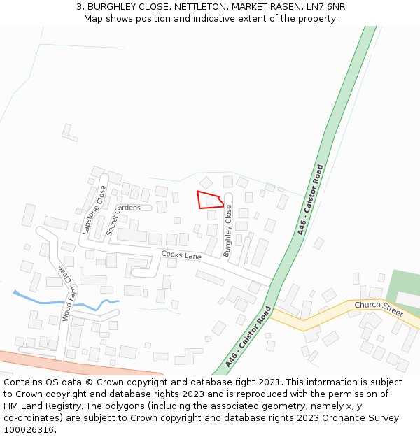3, BURGHLEY CLOSE, NETTLETON, MARKET RASEN, LN7 6NR: Location map and indicative extent of plot
