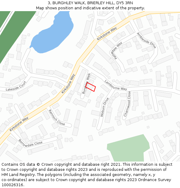 3, BURGHLEY WALK, BRIERLEY HILL, DY5 3RN: Location map and indicative extent of plot