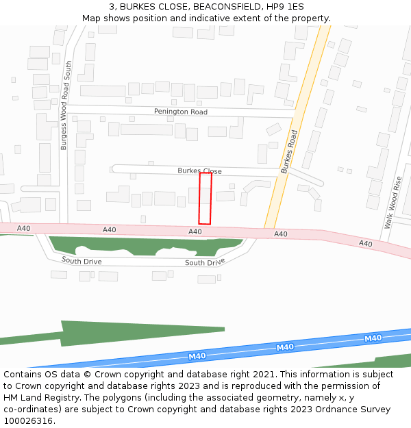 3, BURKES CLOSE, BEACONSFIELD, HP9 1ES: Location map and indicative extent of plot