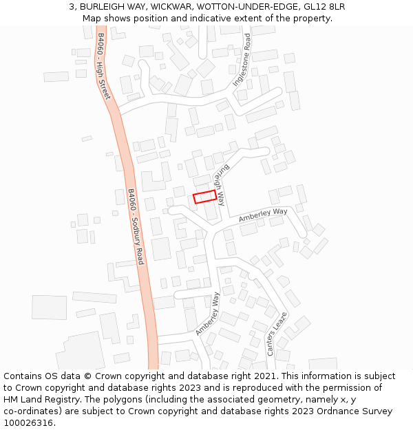 3, BURLEIGH WAY, WICKWAR, WOTTON-UNDER-EDGE, GL12 8LR: Location map and indicative extent of plot