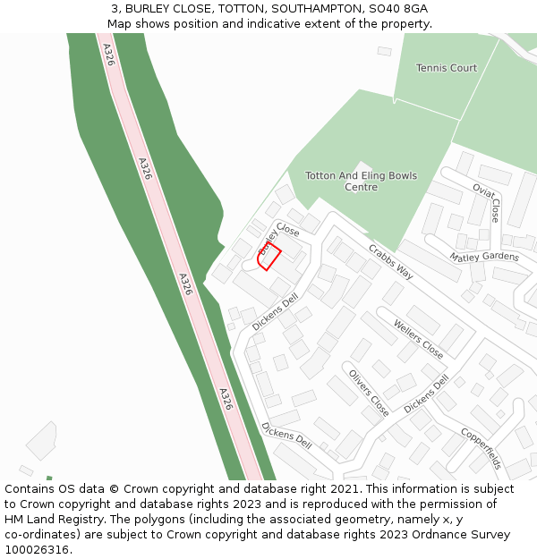 3, BURLEY CLOSE, TOTTON, SOUTHAMPTON, SO40 8GA: Location map and indicative extent of plot