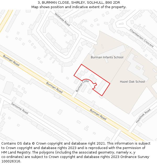 3, BURMAN CLOSE, SHIRLEY, SOLIHULL, B90 2DR: Location map and indicative extent of plot