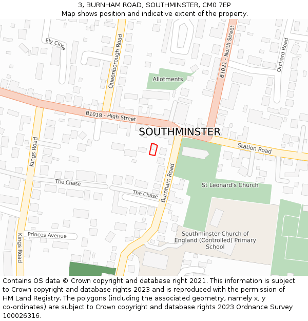 3, BURNHAM ROAD, SOUTHMINSTER, CM0 7EP: Location map and indicative extent of plot