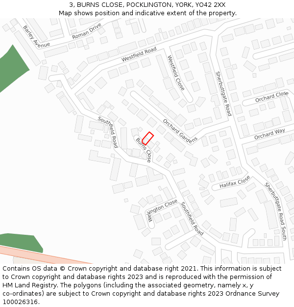 3, BURNS CLOSE, POCKLINGTON, YORK, YO42 2XX: Location map and indicative extent of plot