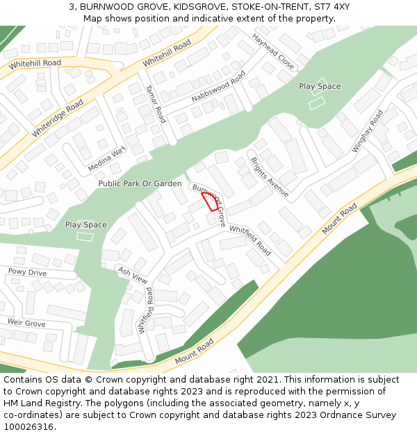 3, BURNWOOD GROVE, KIDSGROVE, STOKE-ON-TRENT, ST7 4XY: Location map and indicative extent of plot