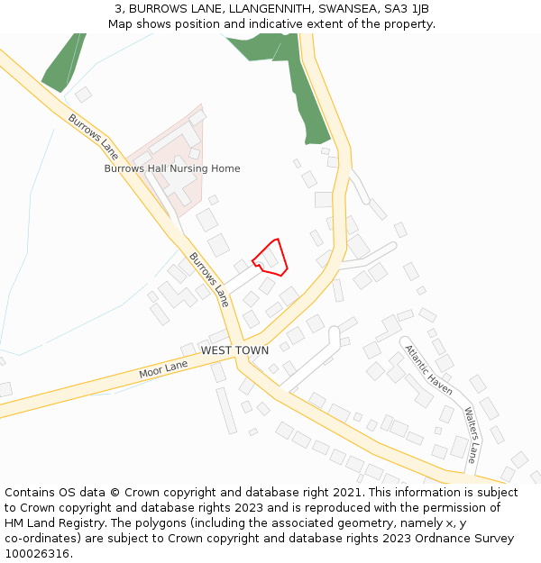 3, BURROWS LANE, LLANGENNITH, SWANSEA, SA3 1JB: Location map and indicative extent of plot