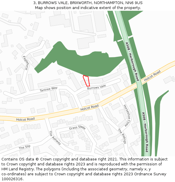 3, BURROWS VALE, BRIXWORTH, NORTHAMPTON, NN6 9US: Location map and indicative extent of plot