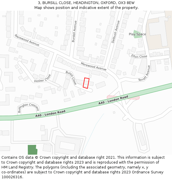 3, BURSILL CLOSE, HEADINGTON, OXFORD, OX3 8EW: Location map and indicative extent of plot