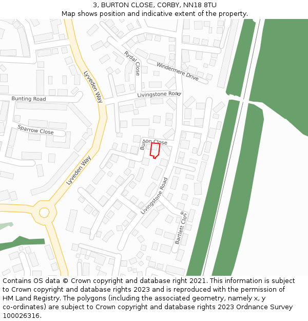 3, BURTON CLOSE, CORBY, NN18 8TU: Location map and indicative extent of plot