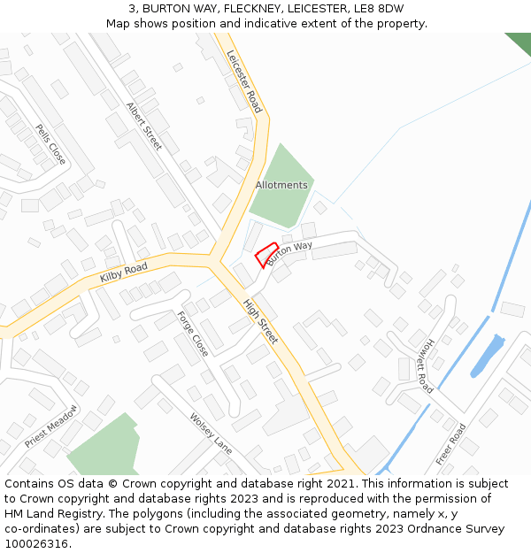 3, BURTON WAY, FLECKNEY, LEICESTER, LE8 8DW: Location map and indicative extent of plot