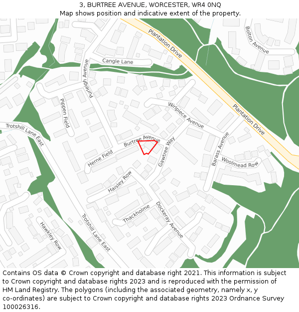 3, BURTREE AVENUE, WORCESTER, WR4 0NQ: Location map and indicative extent of plot