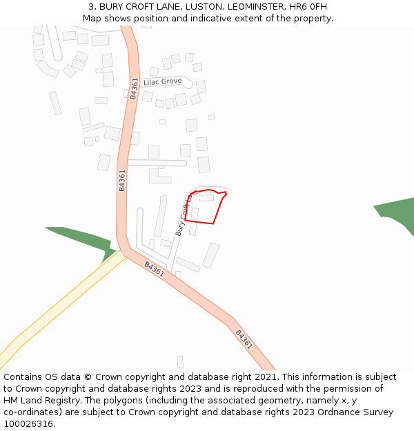 3, BURY CROFT LANE, LUSTON, LEOMINSTER, HR6 0FH: Location map and indicative extent of plot