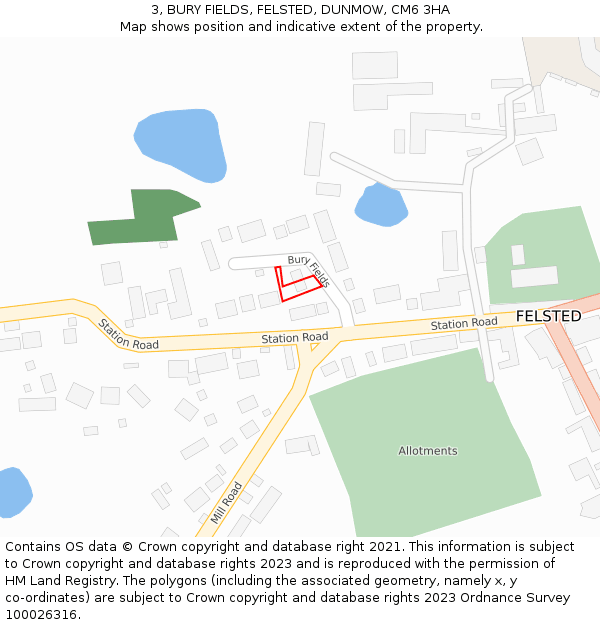 3, BURY FIELDS, FELSTED, DUNMOW, CM6 3HA: Location map and indicative extent of plot