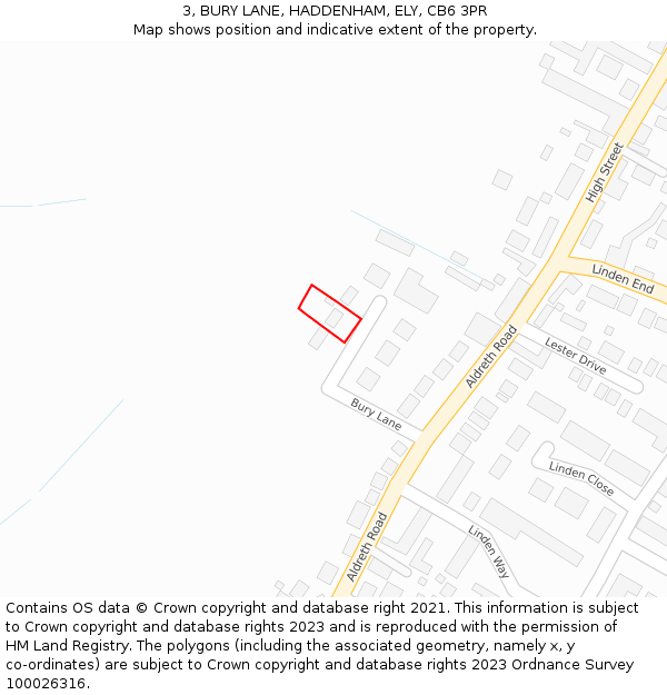 3, BURY LANE, HADDENHAM, ELY, CB6 3PR: Location map and indicative extent of plot