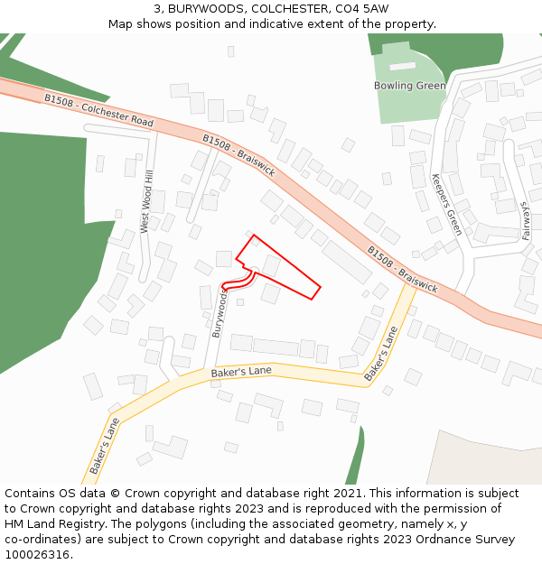 3, BURYWOODS, COLCHESTER, CO4 5AW: Location map and indicative extent of plot