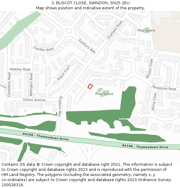 3, BUSCOT CLOSE, SWINDON, SN25 2EU: Location map and indicative extent of plot