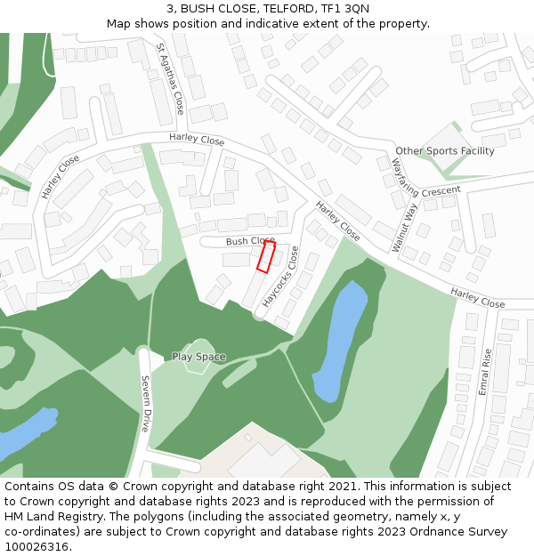 3, BUSH CLOSE, TELFORD, TF1 3QN: Location map and indicative extent of plot