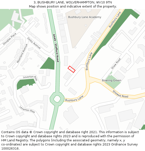 3, BUSHBURY LANE, WOLVERHAMPTON, WV10 9TN: Location map and indicative extent of plot