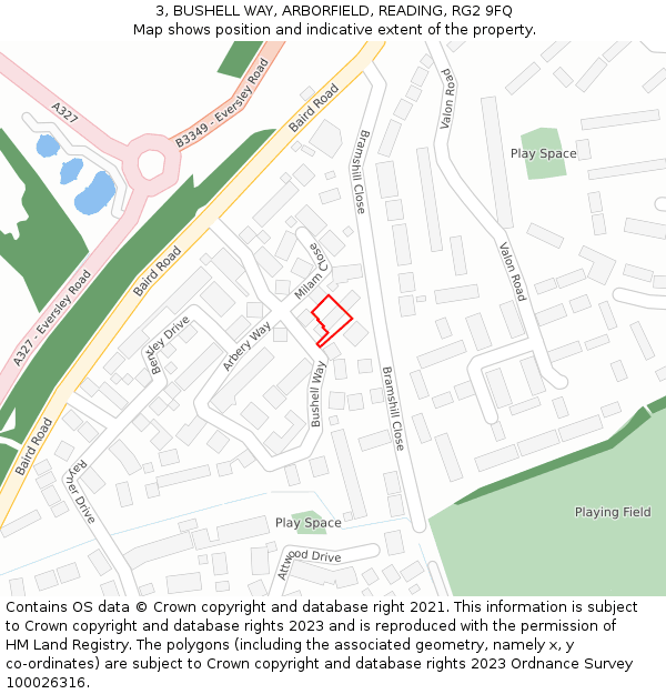 3, BUSHELL WAY, ARBORFIELD, READING, RG2 9FQ: Location map and indicative extent of plot