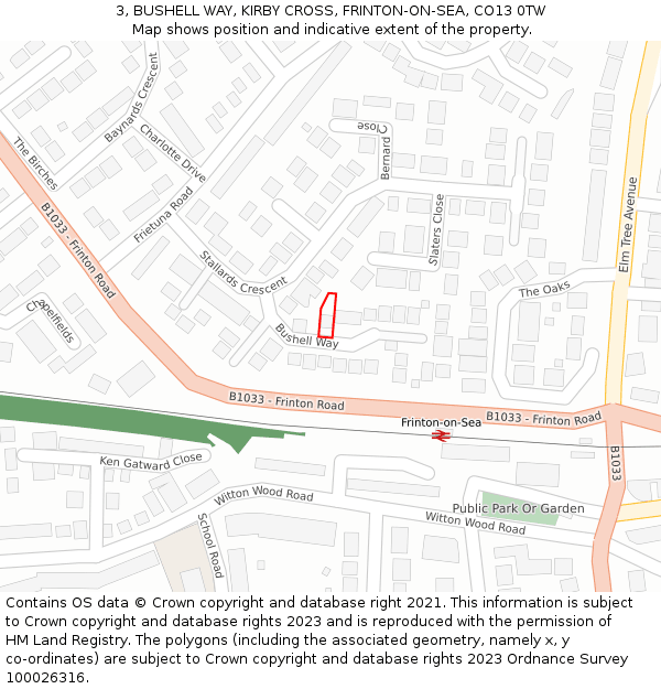 3, BUSHELL WAY, KIRBY CROSS, FRINTON-ON-SEA, CO13 0TW: Location map and indicative extent of plot