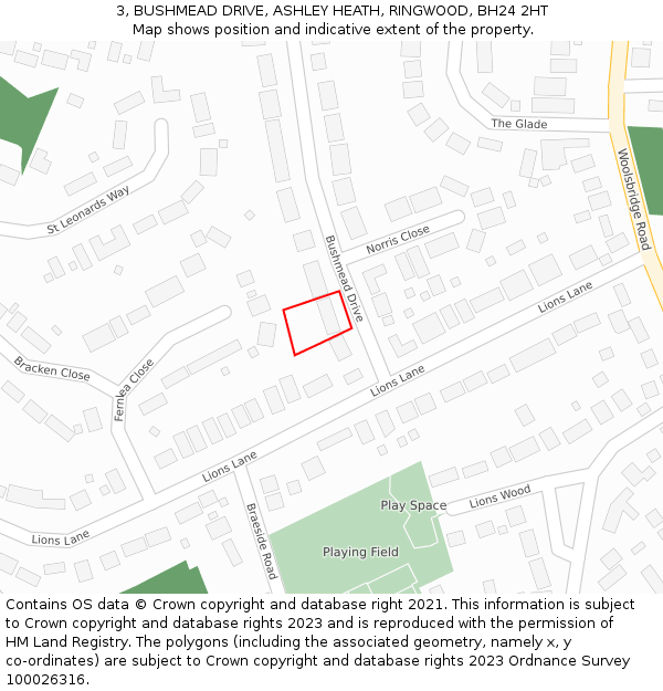3, BUSHMEAD DRIVE, ASHLEY HEATH, RINGWOOD, BH24 2HT: Location map and indicative extent of plot