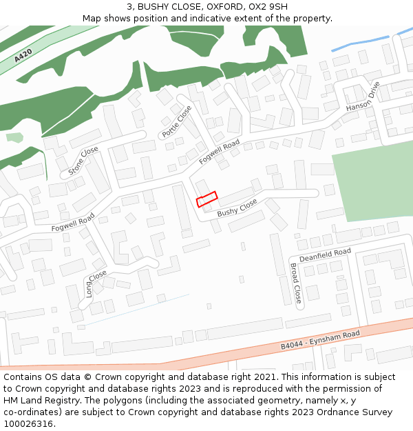 3, BUSHY CLOSE, OXFORD, OX2 9SH: Location map and indicative extent of plot