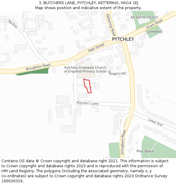 3, BUTCHERS LANE, PYTCHLEY, KETTERING, NN14 1EJ: Location map and indicative extent of plot