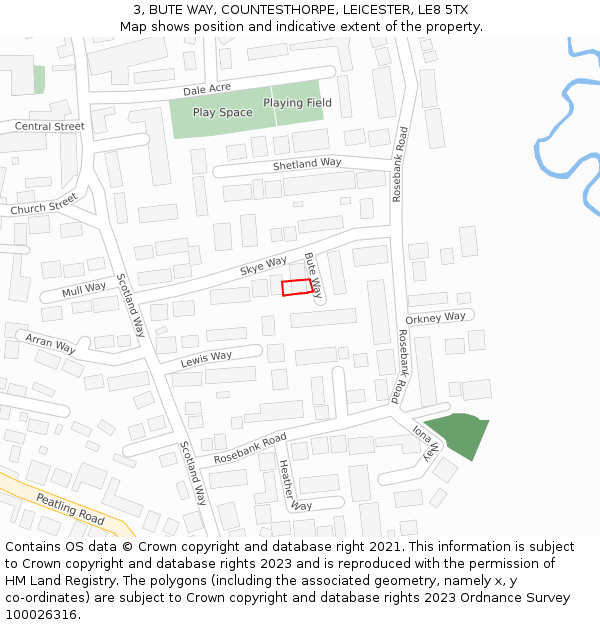 3, BUTE WAY, COUNTESTHORPE, LEICESTER, LE8 5TX: Location map and indicative extent of plot