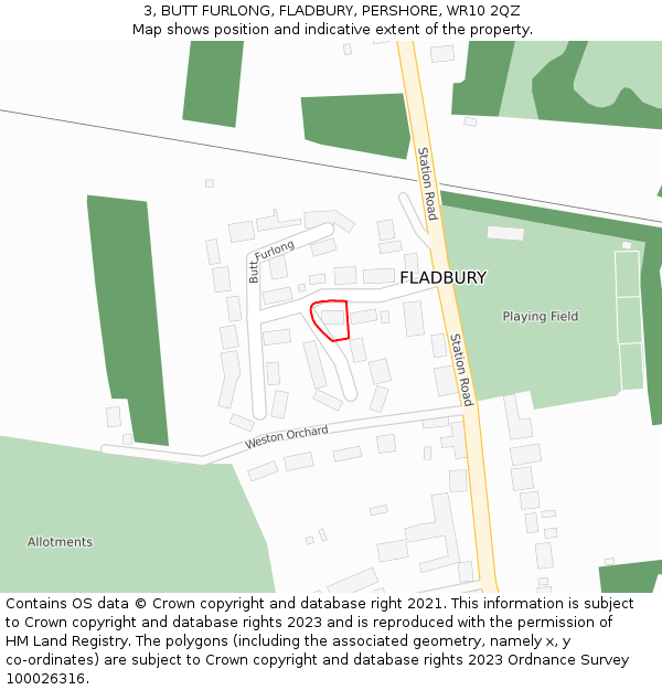 3, BUTT FURLONG, FLADBURY, PERSHORE, WR10 2QZ: Location map and indicative extent of plot