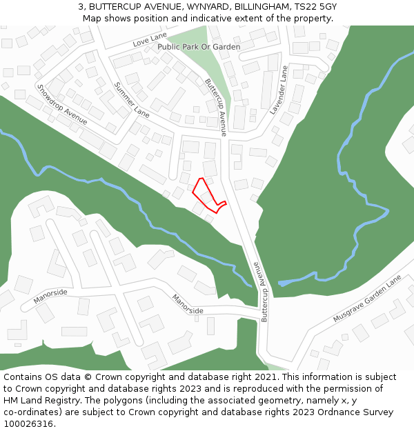 3, BUTTERCUP AVENUE, WYNYARD, BILLINGHAM, TS22 5GY: Location map and indicative extent of plot