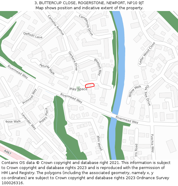 3, BUTTERCUP CLOSE, ROGERSTONE, NEWPORT, NP10 9JT: Location map and indicative extent of plot