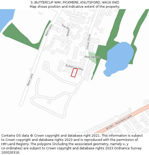 3, BUTTERCUP WAY, PICKMERE, KNUTSFORD, WA16 0WD: Location map and indicative extent of plot
