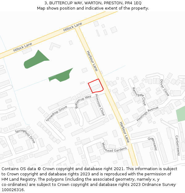 3, BUTTERCUP WAY, WARTON, PRESTON, PR4 1EQ: Location map and indicative extent of plot