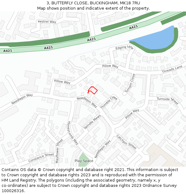 3, BUTTERFLY CLOSE, BUCKINGHAM, MK18 7RU: Location map and indicative extent of plot