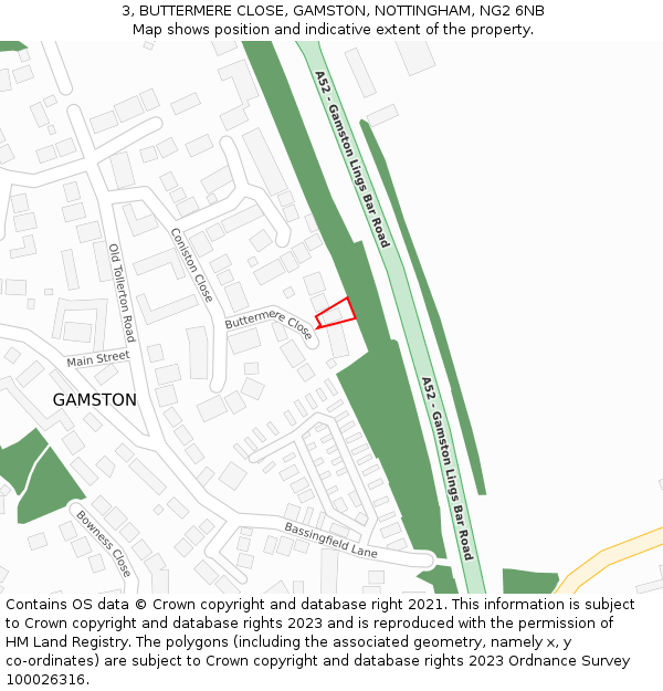 3, BUTTERMERE CLOSE, GAMSTON, NOTTINGHAM, NG2 6NB: Location map and indicative extent of plot