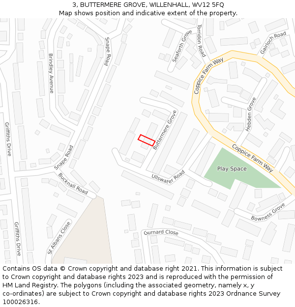3, BUTTERMERE GROVE, WILLENHALL, WV12 5FQ: Location map and indicative extent of plot