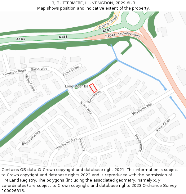 3, BUTTERMERE, HUNTINGDON, PE29 6UB: Location map and indicative extent of plot