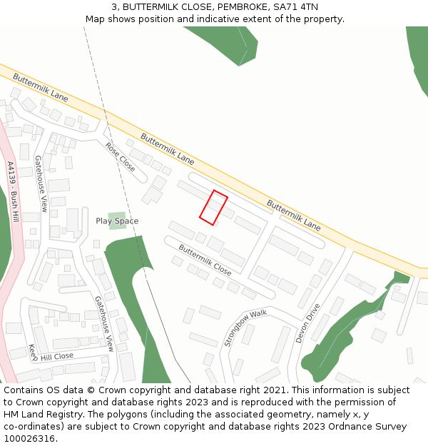 3, BUTTERMILK CLOSE, PEMBROKE, SA71 4TN: Location map and indicative extent of plot