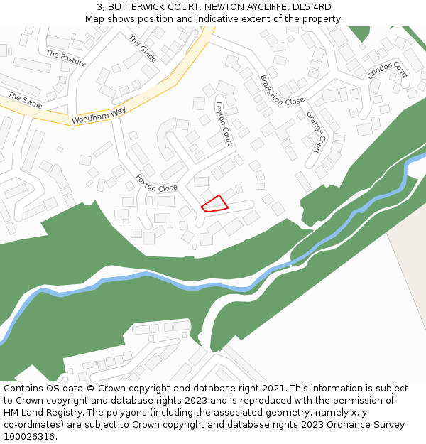 3, BUTTERWICK COURT, NEWTON AYCLIFFE, DL5 4RD: Location map and indicative extent of plot