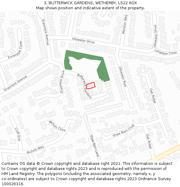 3, BUTTERWICK GARDENS, WETHERBY, LS22 6GX: Location map and indicative extent of plot