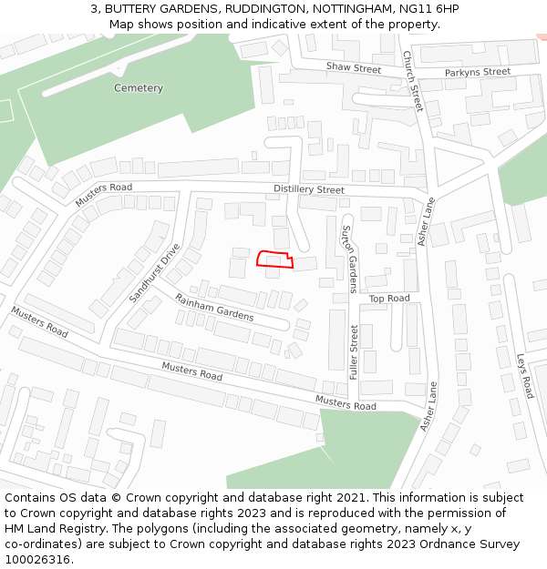 3, BUTTERY GARDENS, RUDDINGTON, NOTTINGHAM, NG11 6HP: Location map and indicative extent of plot